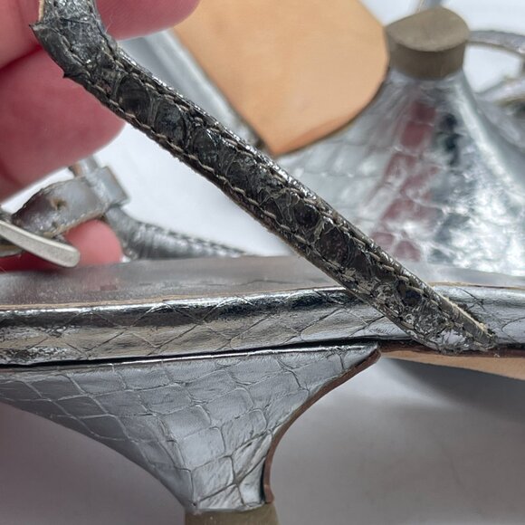 Vintage Prada Silver Python-Embossed Kitten Heel Sandals | Size 36.5 | RARE - Picture 10 of 10